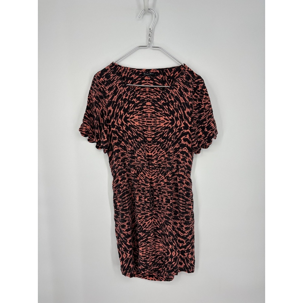 Madewell Dress 8 Pink Black Geometric Silk Scalloped Open Back Broadway Broome